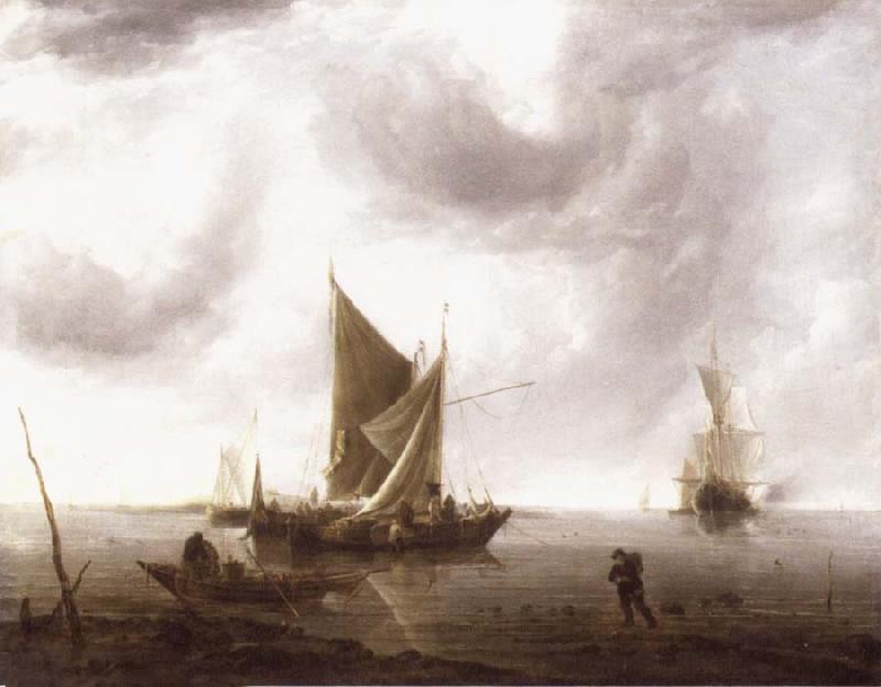 REMBRANDT Harmenszoon van Rijn Ships at Anchor on a Calm Sea oil painting picture